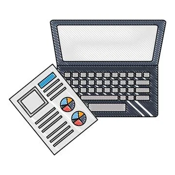 Laptop computer and document file with statistics graphic Illustrazione stock
