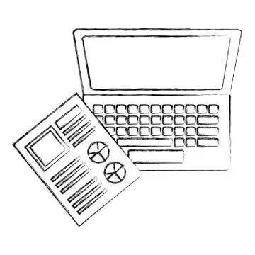 Laptop computer and document file with statistics graphic Stock Illustration