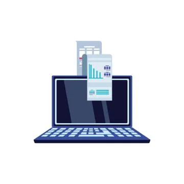 Laptop computer and document with infographic Illustrazione stock