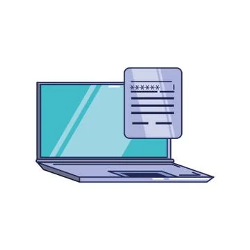 Laptop computer and document with password Illustrazione stock