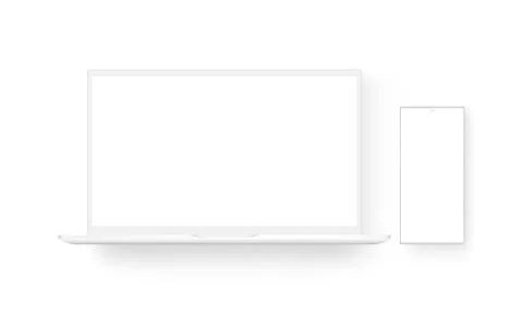 Laptop Computer and Frameless Mobile Phone, Clay Mockup Stock Illustration