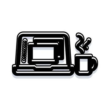 Laptop computer and hot drink for remote work morning 库存插图
