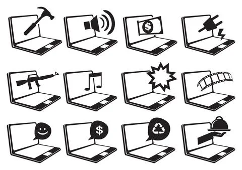 Laptop Computer and Internet Vector Icon Set Illustrazione stock