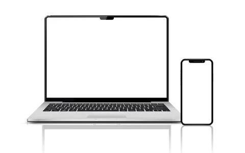 Laptop computer and mobile phone mockups isolated on white background 스톡 일러스트