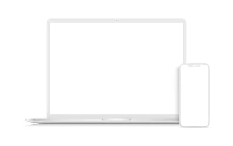 Laptop computer and mobile phone clay mockups isolated on white background Illustrazione stock