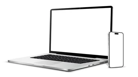 Laptop computer and mobile phone mockup. Digital devices screen template. Stock Illustration