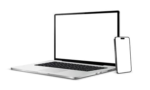 Laptop computer and mobile phone mockup. Digital devices screen template Illustrazione stock