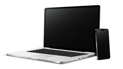 Laptop computer and mobile phone for mockup and responsive website Stock Illustration