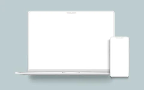 Laptop computer and mobile phone clay mockup isolated. Vector illustration Stock Illustration