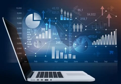 Laptop computer and outside touch screen with chart icon 스톡 일러스트