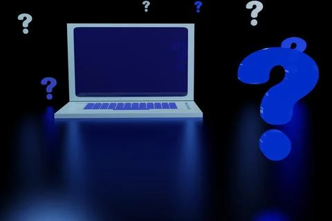 Laptop computer and question marks Stock Illustration