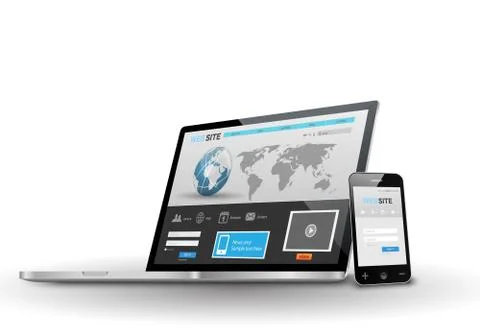 Laptop computer and smartphone with responsive web Stock Illustration