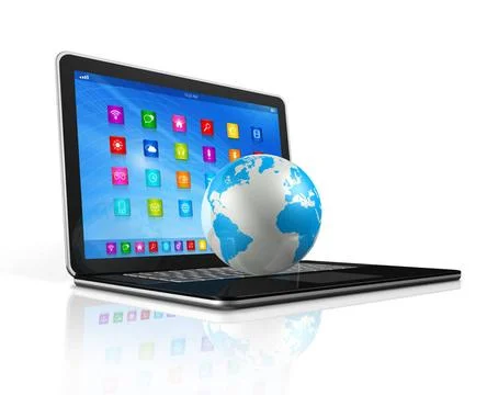 Laptop Computer and World Globe 3D Laptop Computer and World Globe - apps ... Stock Photos
