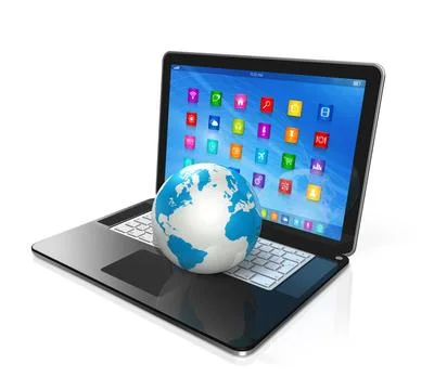 Laptop Computer and World Globe 3D Laptop Computer and World Globe - apps ... Stock Photos