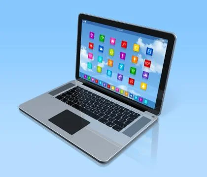 Laptop computer - apps icons interface Stock Illustration
