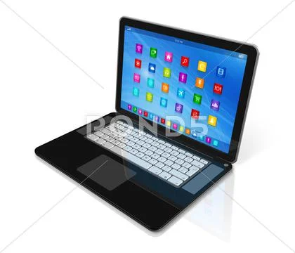 Laptop computer - apps icons interface Stock Illustration