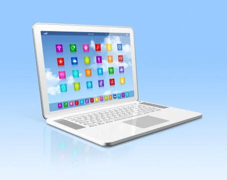 Laptop computer - apps icons interface Stock Illustration