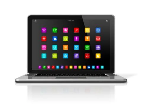 Laptop Computer with apps icons interface Stock Illustration