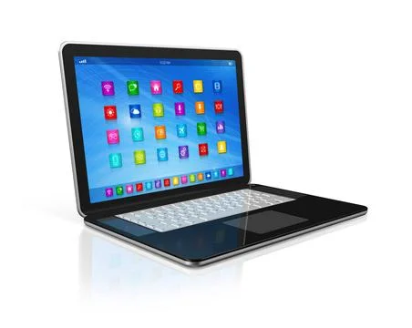Laptop Computer - apps icons interface 3D Laptop Computer - apps icons int... 스톡 사진