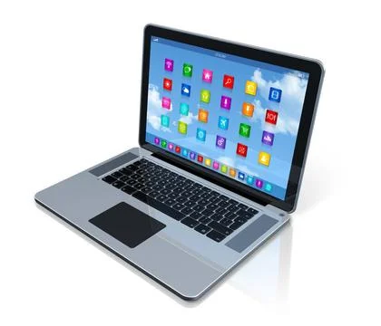 Laptop Computer - apps icons interface 3D Laptop Computer - apps icons int... Foto stock