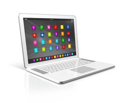 Laptop Computer - apps icons interface 3D Laptop Computer - apps icons int... Stock Photos