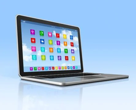 Laptop Computer - apps icons interface 3D Laptop Computer - apps icons int... Foto stock