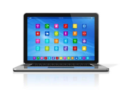 Laptop Computer - apps icons interface 3D Laptop Computer - apps icons int... Stock Photos