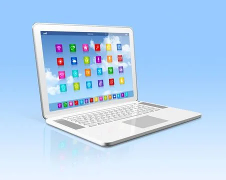 Laptop Computer - apps icons interface 3D Laptop Computer - apps icons int... Stock Photos