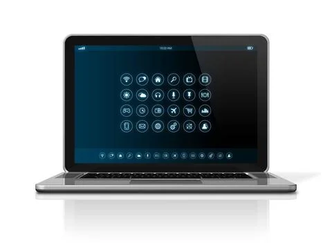 Laptop Computer - apps icons interface 3D Laptop Computer - apps icons int... Stock Photos