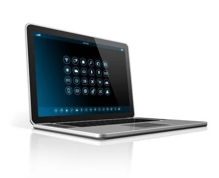 Laptop Computer - apps icons interface 3D Laptop Computer - apps icons int... Stock Photos