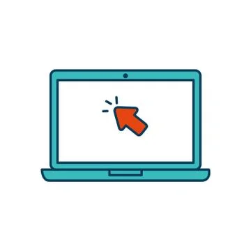 Laptop computer with arrow cursor isolated icon 스톡 일러스트