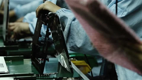 Laptop Computer Assembly Line in Electronics Manufacturing Factory Stock Footage 111295492