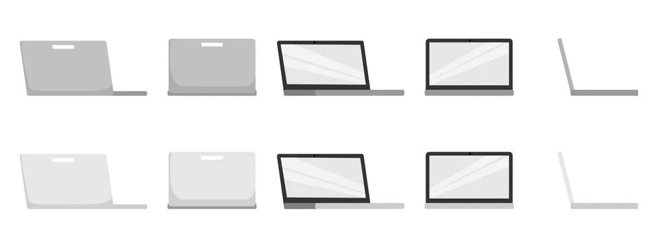 Laptop computer back view with different pose Stock Illustration