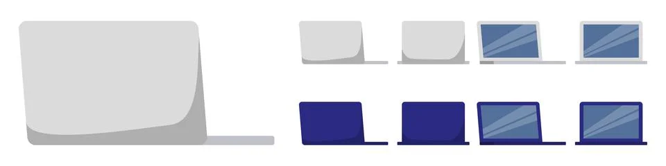 Laptop computer back view set Stock Illustration