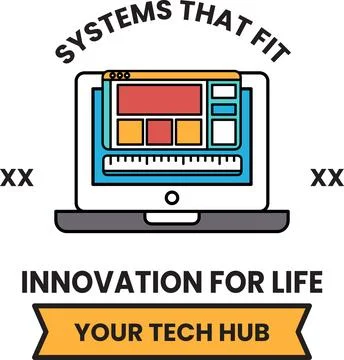 A laptop computer with a banner that says Systems That Fit Stock-Illustration