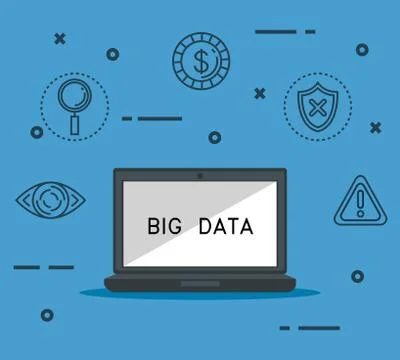 Laptop computer with big data icons Illustrazione stock