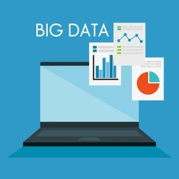 Laptop computer with big data icons Stock Illustration