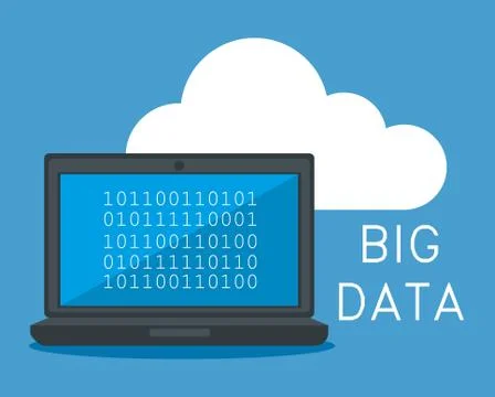Laptop computer with big data icons Illustrazione stock