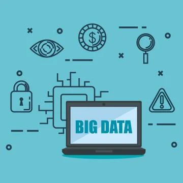 Laptop computer with big data icons Stock Illustration