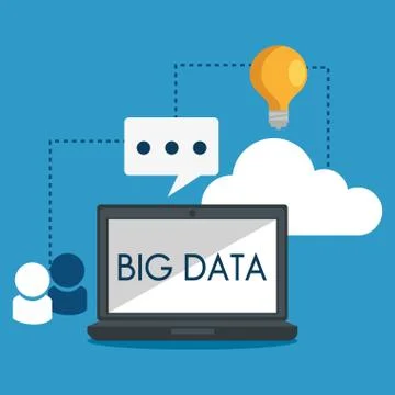 Laptop computer with big data icons 스톡 일러스트