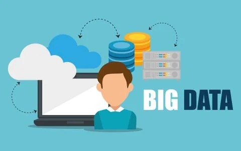 Laptop computer with big data icons Stock Illustration
