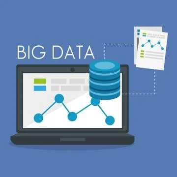 Laptop computer with big data icons イラスト素材