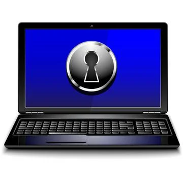 Laptop computer with a big key hole on its screen Stock Illustration