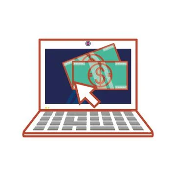 Laptop computer with bills dollar and arrow Stock Illustration