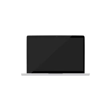 Laptop computer with blank black screen on white background. vector illustrat Illustrazione stock