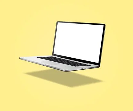 Laptop computer with blank screen isolated on yellow background Illustrazione stock
