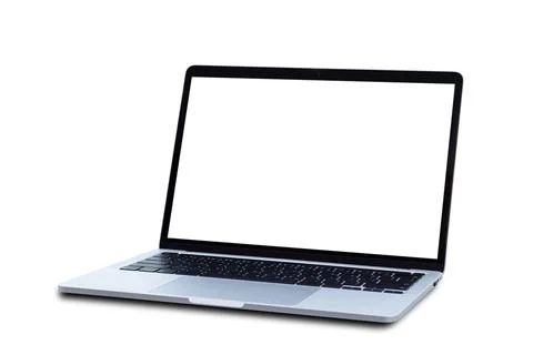 Laptop computer with blank screen isolated on white background. Stock Photos