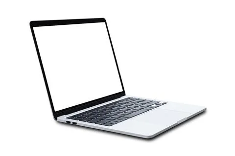 Laptop computer with blank screen isolated on white background. Stock Photos