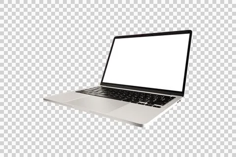 Laptop computer with blank screen isolated on transparent background PNG file Stock Photos
