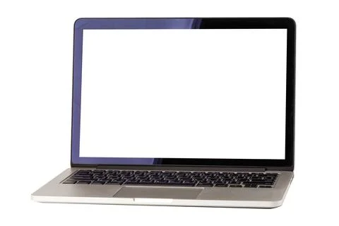 Laptop computer with blank screen isolated on white background. Stock Photos